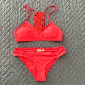 L*Space Pink Coral Bikini Swimsuit XS Lightly Padded